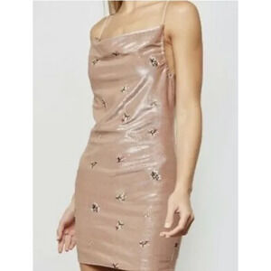 Topshop Gold Embroided Strappy Cowl Neckline Mini Dress Size 8 Petite